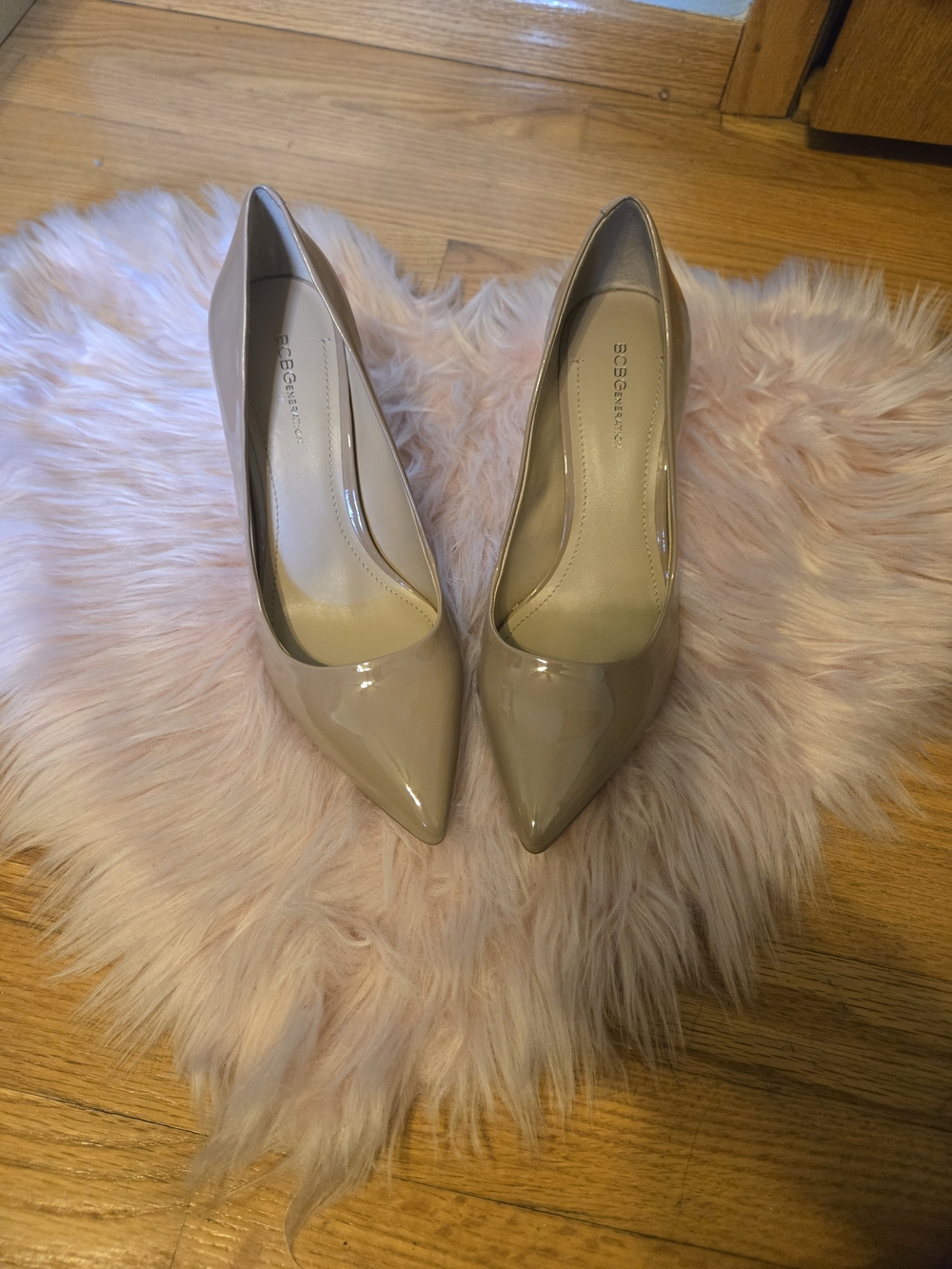 BCBGMaxAzria Taupe Patent Pointed-Toe Pumps